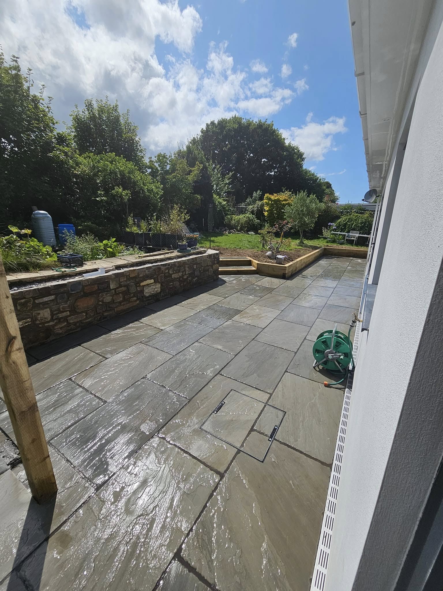 Indian Sandstone Patio with Retaining Wall North Devon